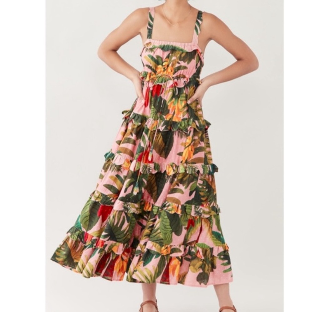 FARM Rio Pink and Green Tropical Maxi Dress